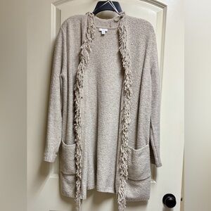 J Jill Cozy Beige Fringed Women's Sweater